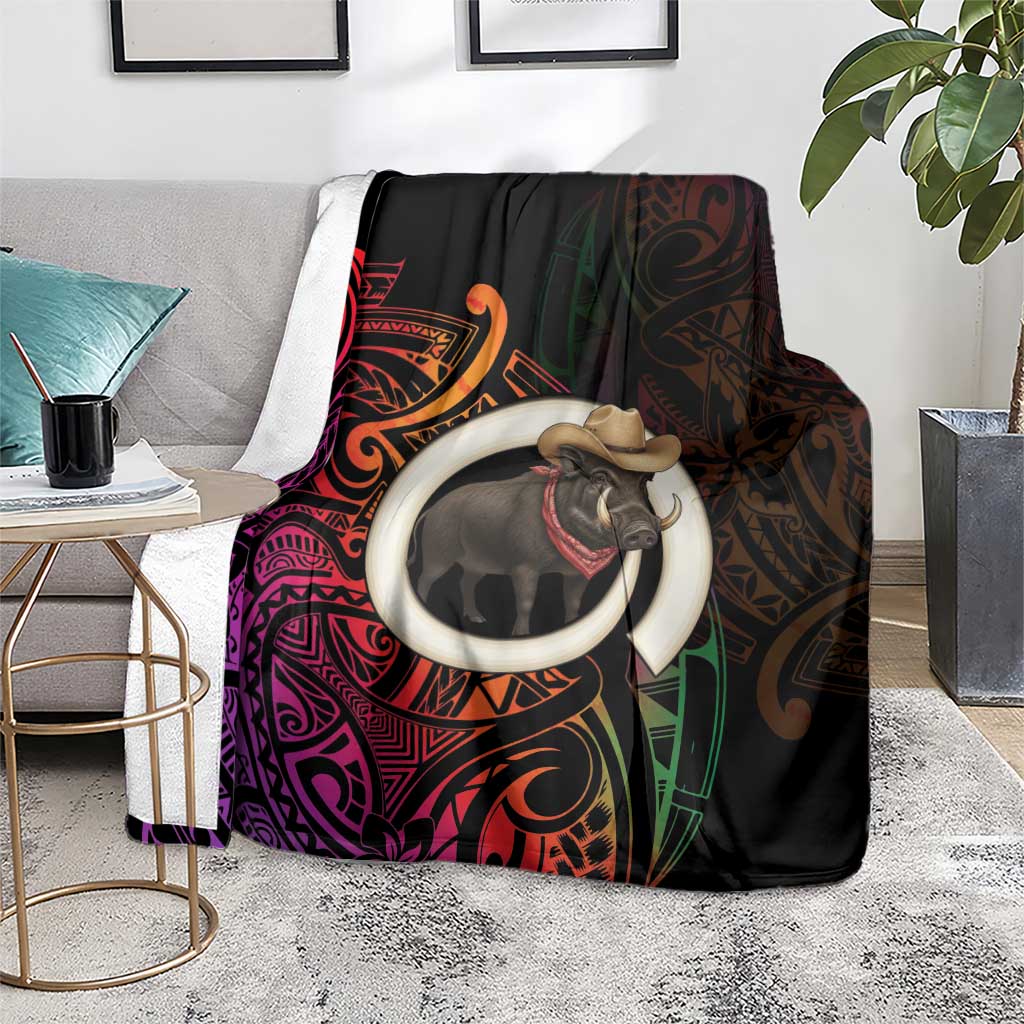 Vanuatu Boar Cowboy Blanket Tusk Gradient Polynesian Pattern - Polynesian Pride