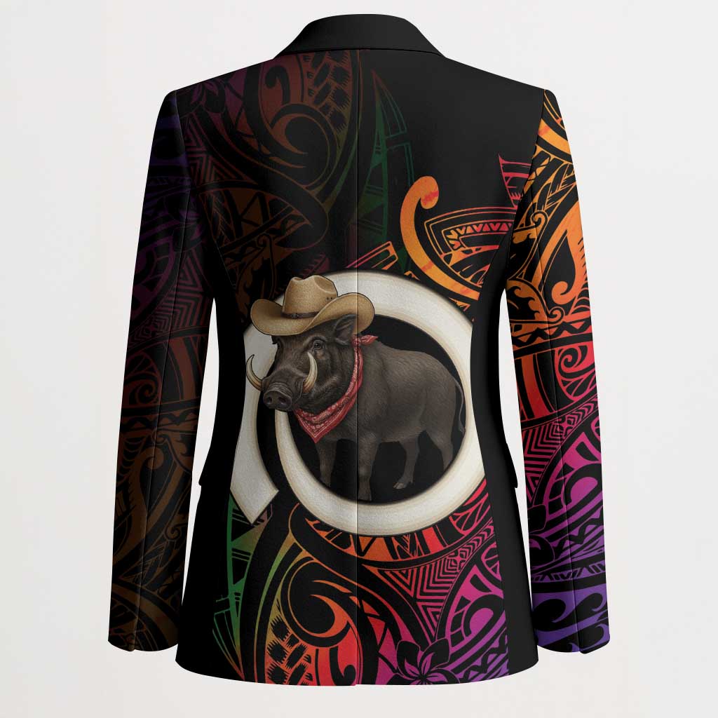 Vanuatu Boar Cowboy Blazer Tusk Gradient Polynesian Pattern - Polynesian Pride