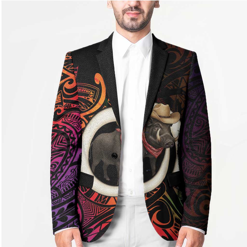 Vanuatu Boar Cowboy Blazer Tusk Gradient Polynesian Pattern - Polynesian Pride