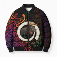 Vanuatu Boar Cowboy Bomber Puffer Jacket Tusk Gradient Polynesian Pattern - Polynesian Pride