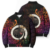Vanuatu Boar Cowboy Bomber Puffer Jacket Tusk Gradient Polynesian Pattern - Polynesian Pride