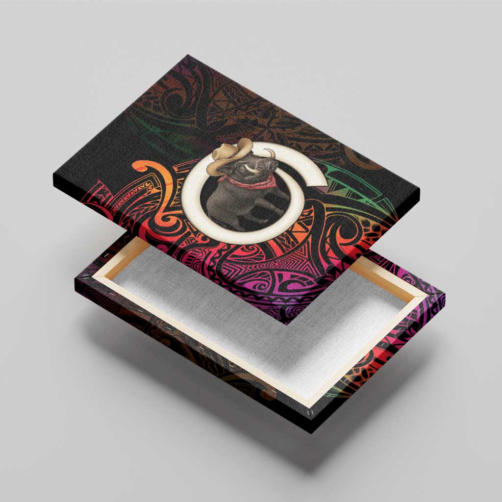 Vanuatu Boar Cowboy Canvas Wall Art Tusk Gradient Polynesian Pattern - Polynesian Pride