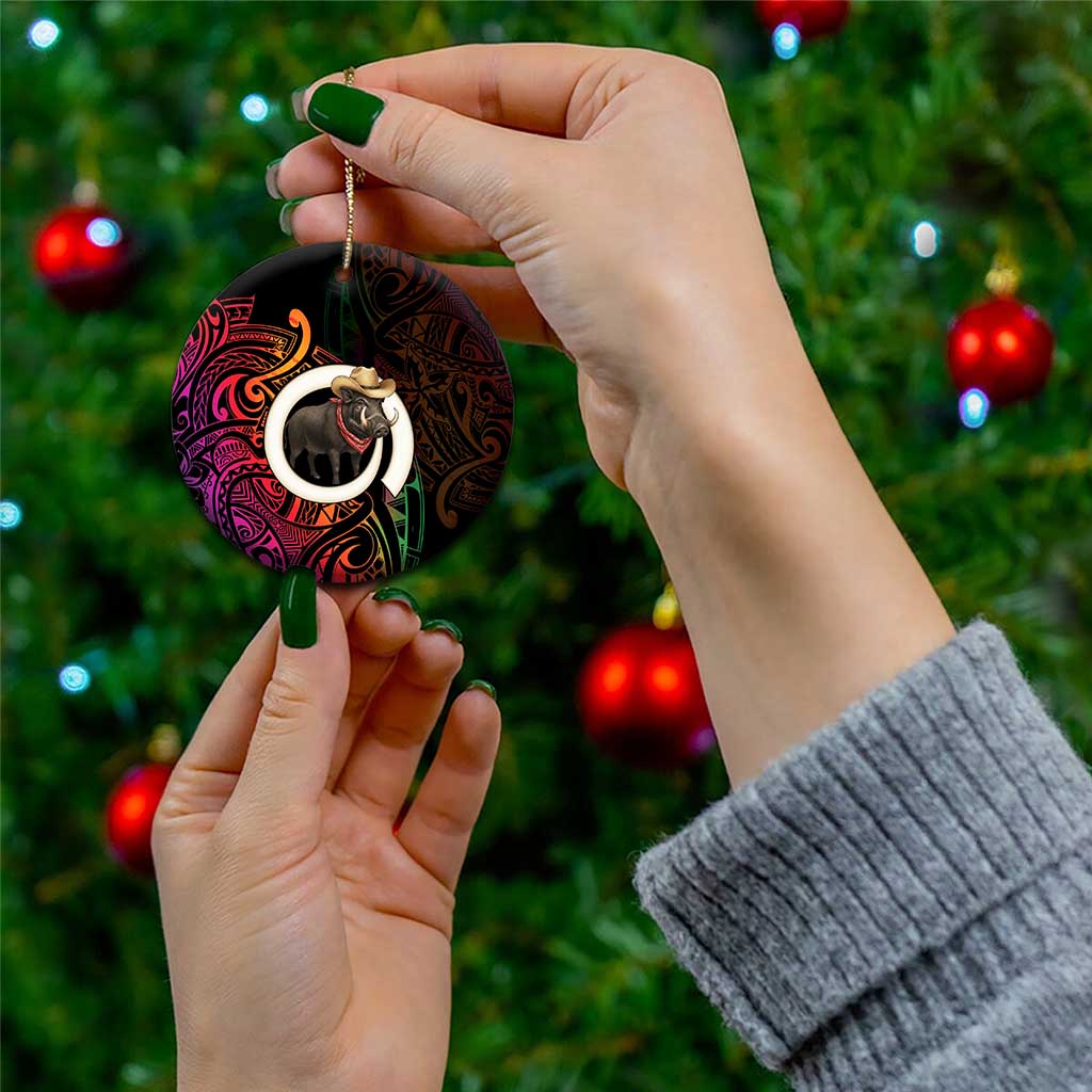 Vanuatu Boar Cowboy Ceramic Ornament Tusk Gradient Polynesian Pattern - Polynesian Pride