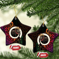 Vanuatu Boar Cowboy Ceramic Ornament Tusk Gradient Polynesian Pattern - Polynesian Pride