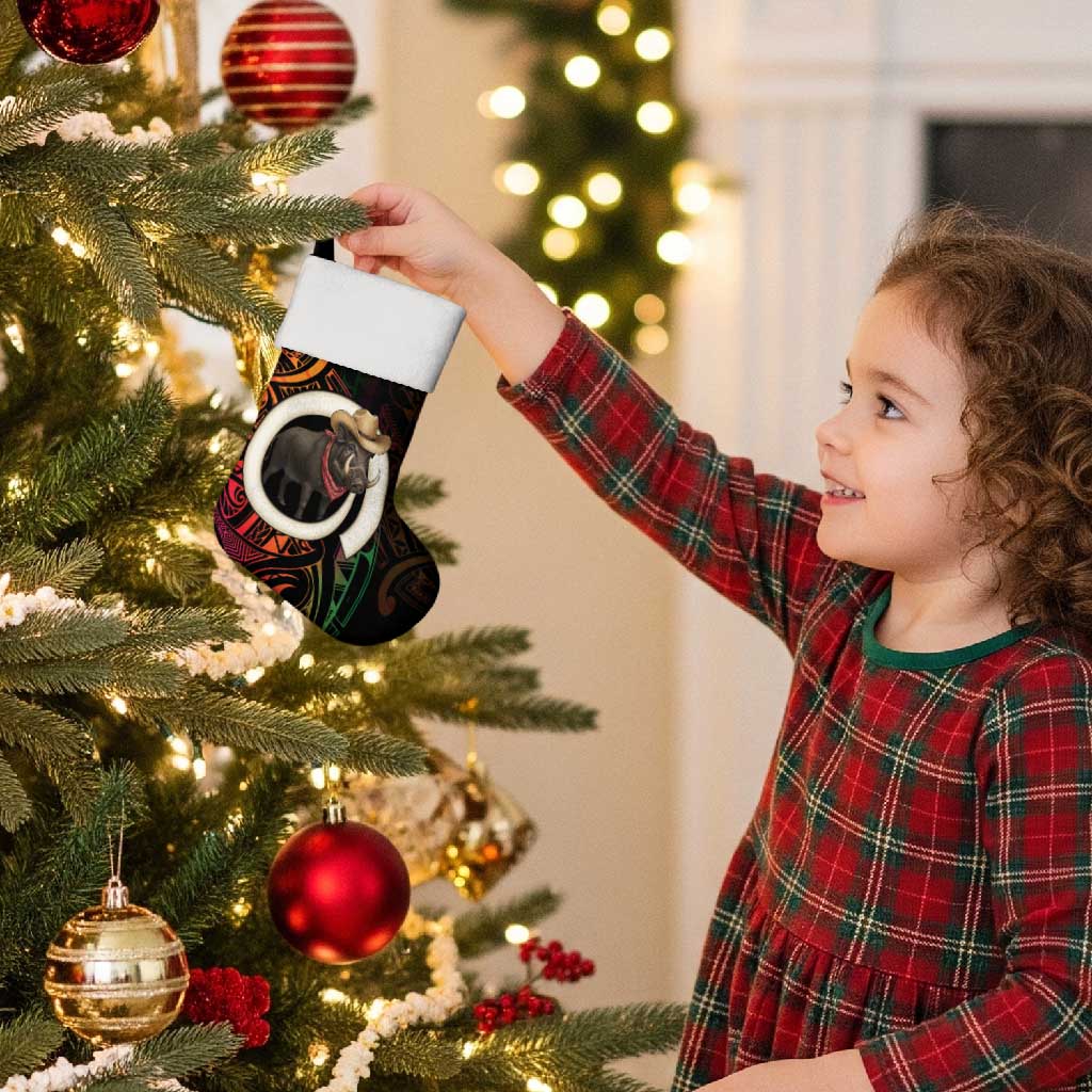 Vanuatu Boar Cowboy Christmas Stocking Tusk Gradient Polynesian Pattern - Polynesian Pride