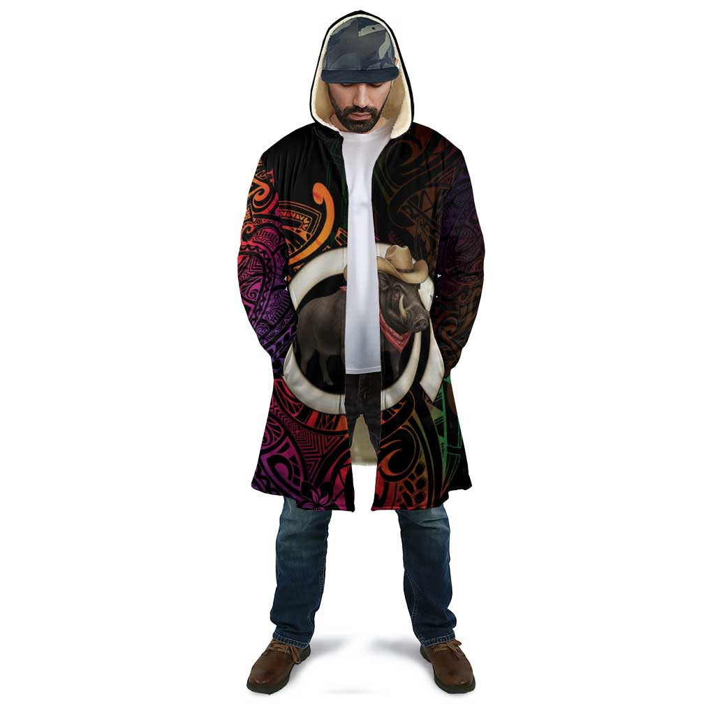Vanuatu Boar Cowboy Cloak Tusk Gradient Polynesian Pattern - Polynesian Pride
