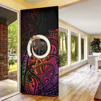 Vanuatu Boar Cowboy Door Cover Tusk Gradient Polynesian Pattern - Polynesian Pride