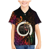 Vanuatu Boar Cowboy Family Matching Mermaid Dress and Hawaiian Shirt Tusk Gradient Polynesian Pattern - Polynesian Pride