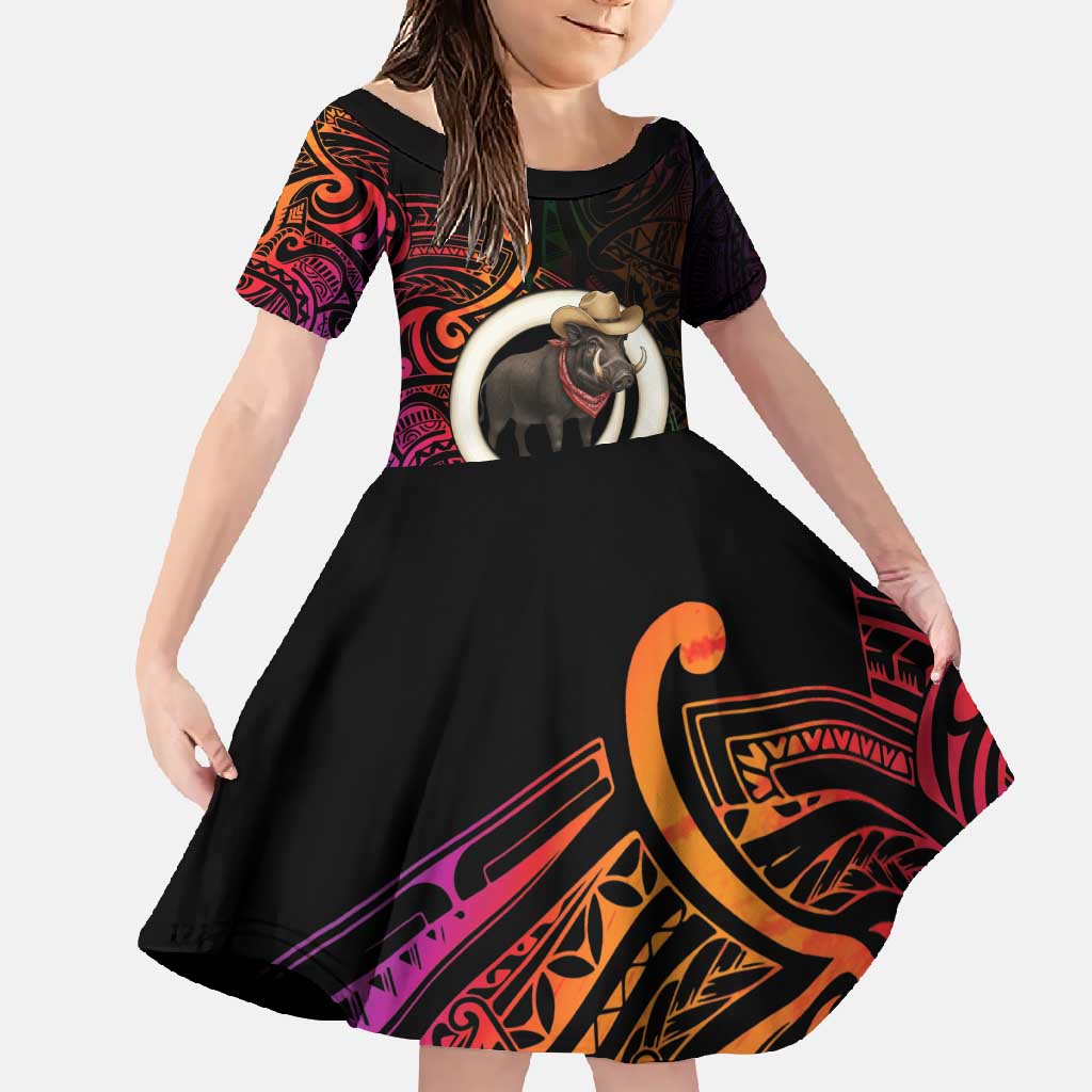 Vanuatu Boar Cowboy Family Matching Off Shoulder Maxi Dress and Hawaiian Shirt Tusk Gradient Polynesian Pattern - Polynesian Pride