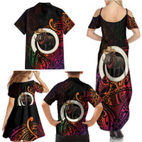 Vanuatu Boar Cowboy Family Matching Summer Maxi Dress and Hawaiian Shirt Tusk Gradient Polynesian Pattern - Polynesian Pride