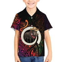 Vanuatu Boar Cowboy Family Matching Summer Maxi Dress and Hawaiian Shirt Tusk Gradient Polynesian Pattern - Polynesian Pride