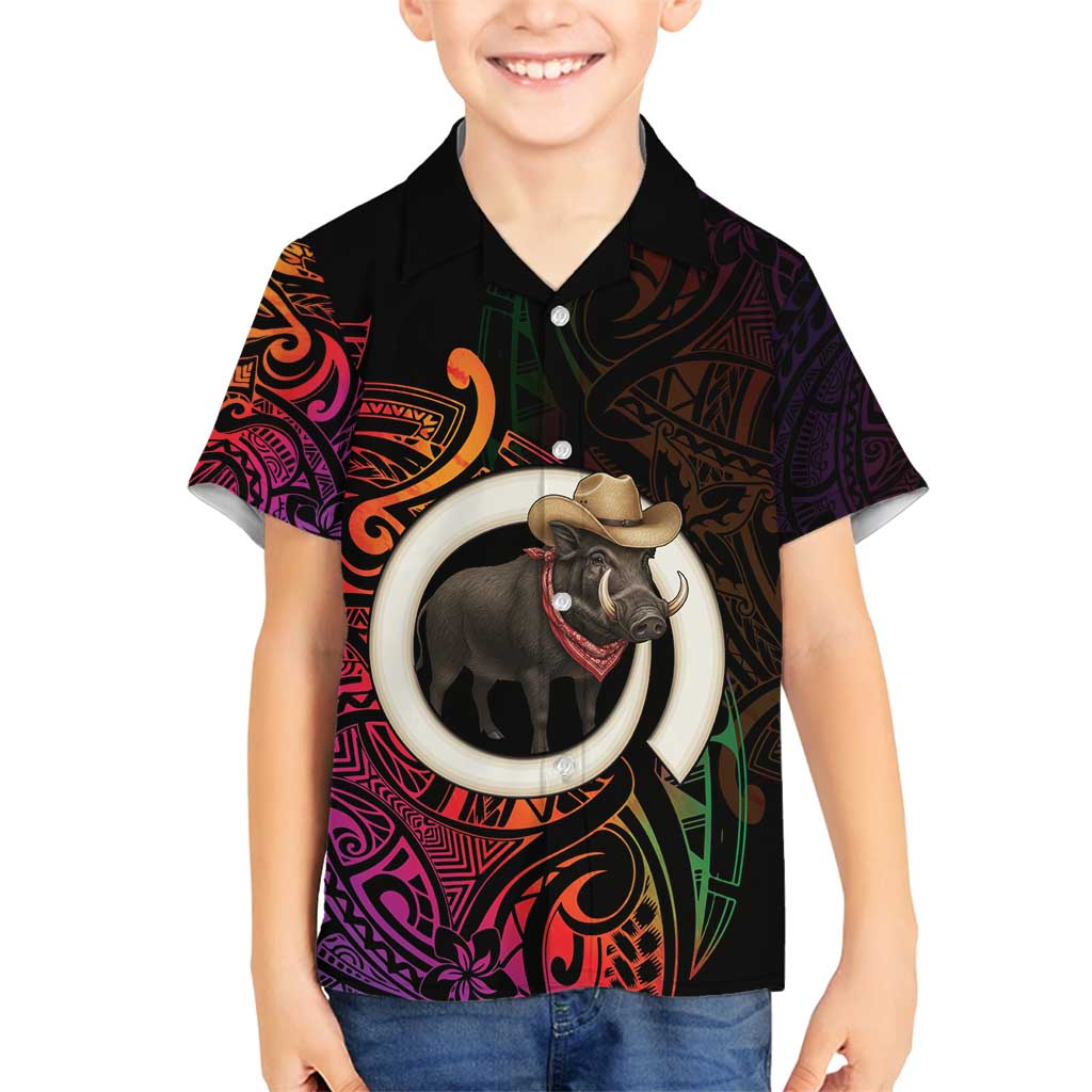 Vanuatu Boar Cowboy Family Matching Tank Maxi Dress and Hawaiian Shirt Tusk Gradient Polynesian Pattern - Polynesian Pride