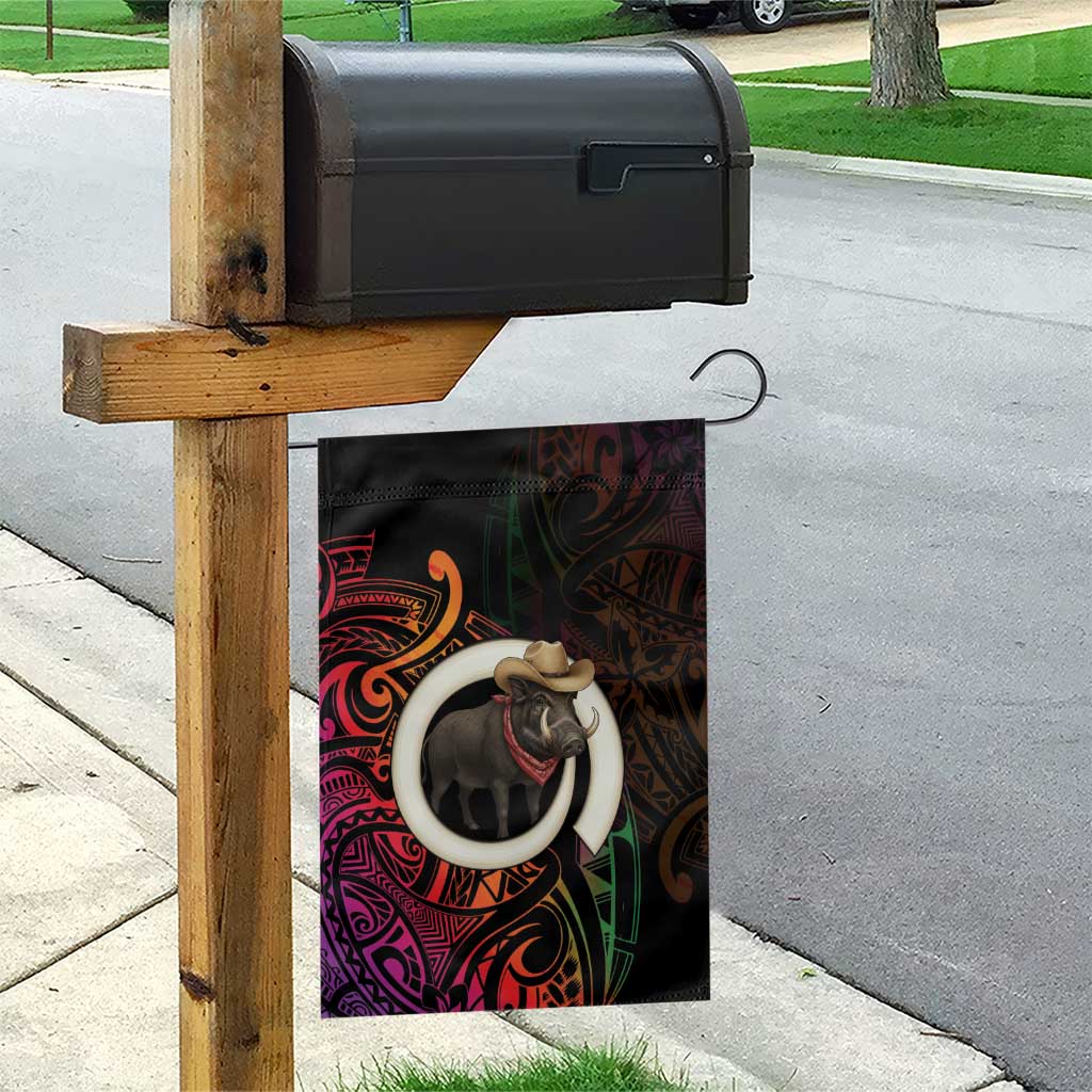 Vanuatu Boar Cowboy Garden Flag Tusk Gradient Polynesian Pattern - Polynesian Pride