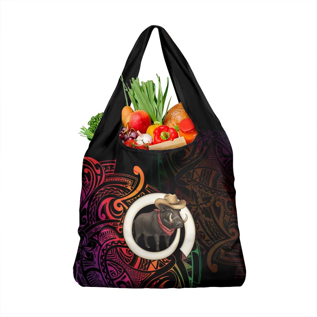 Vanuatu Boar Cowboy Grocery Bag Tusk Gradient Polynesian Pattern - Polynesian Pride