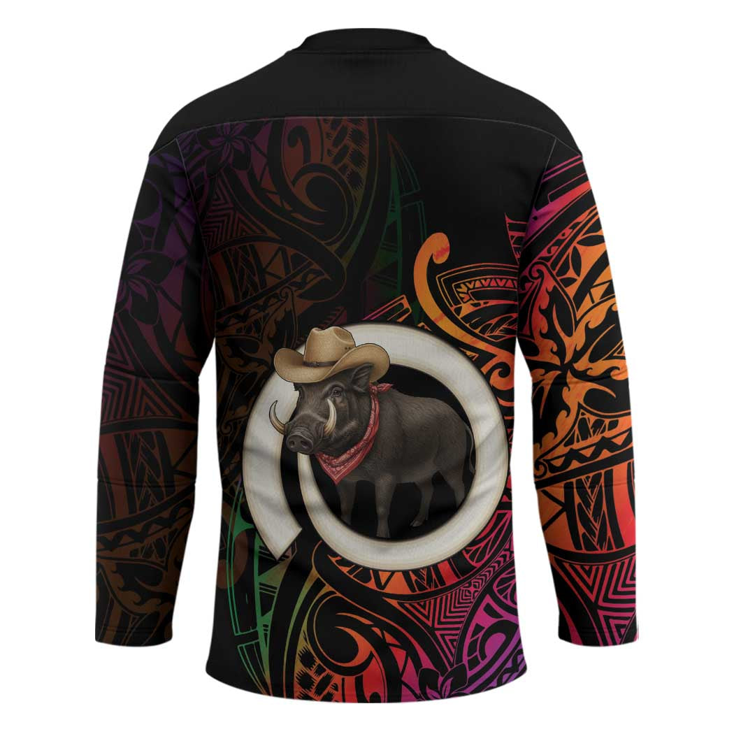Vanuatu Boar Cowboy Hockey Jersey Tusk Gradient Polynesian Pattern - Polynesian Pride