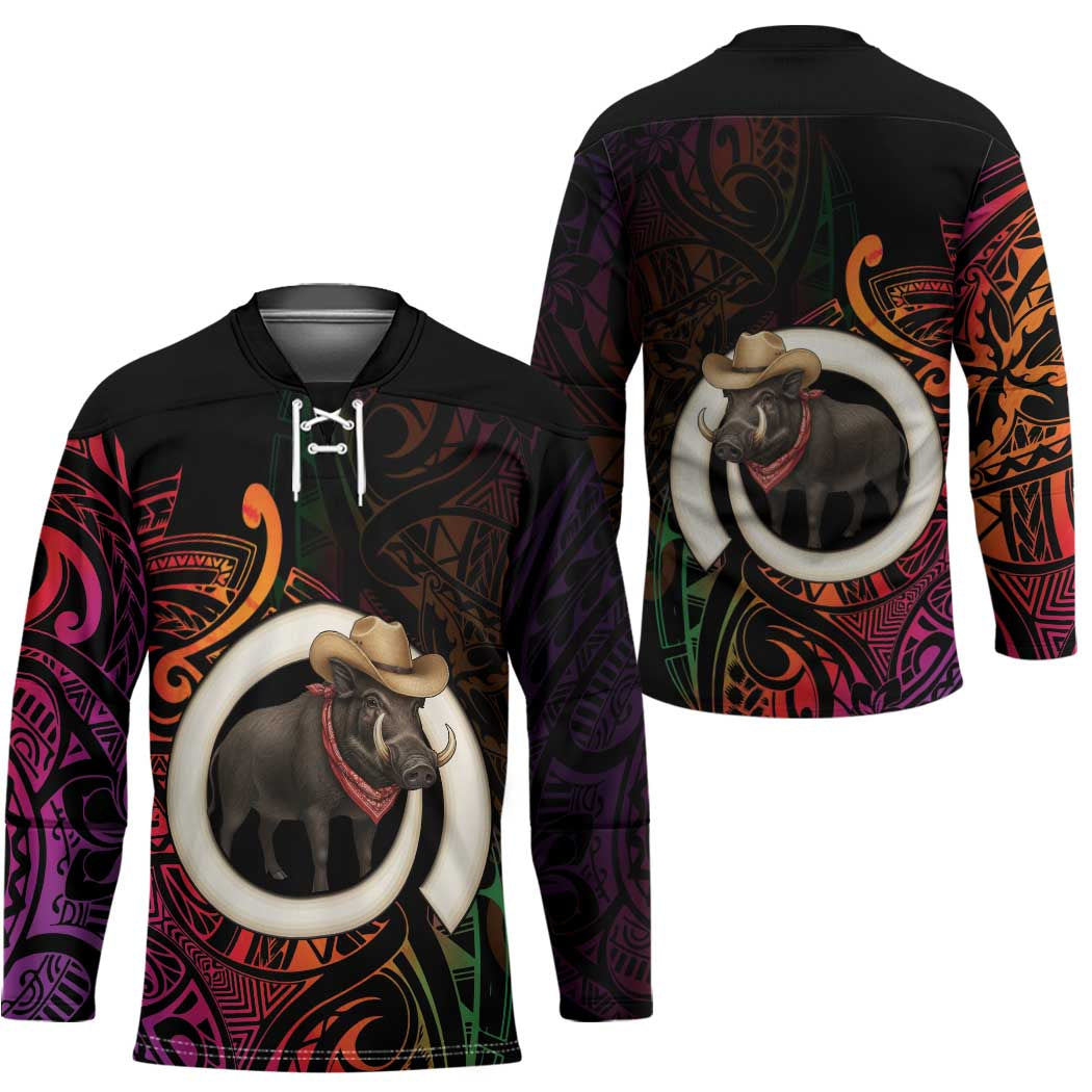 Vanuatu Boar Cowboy Hockey Jersey Tusk Gradient Polynesian Pattern - Polynesian Pride