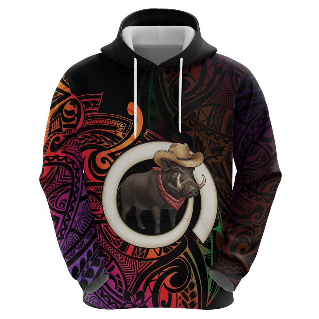 Vanuatu Boar Cowboy Hoodie Tusk Gradient Polynesian Pattern - Polynesian Pride