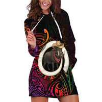 Vanuatu Boar Cowboy Hoodie Dress Tusk Gradient Polynesian Pattern - Polynesian Pride