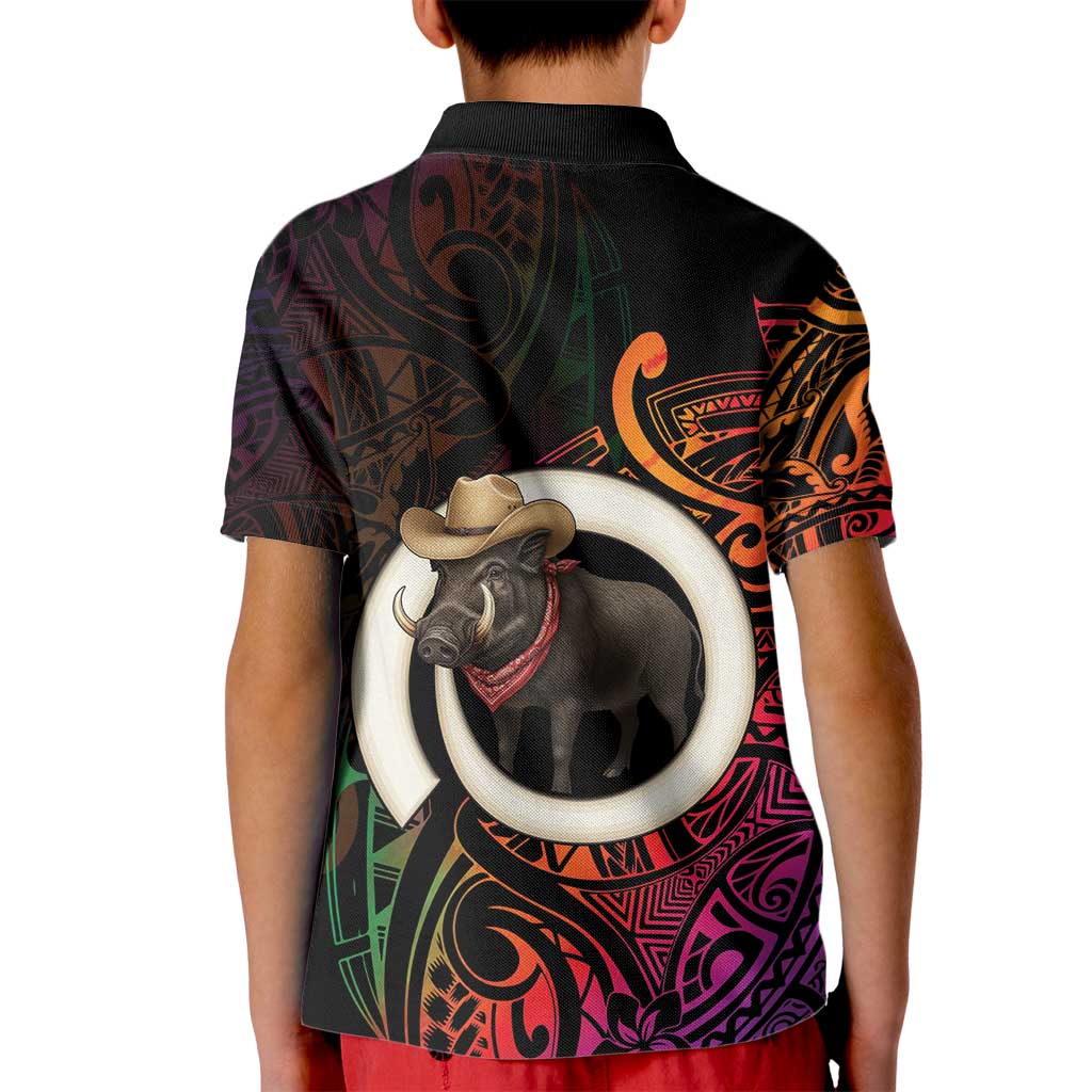 Vanuatu Boar Cowboy Kid Polo Shirt Tusk Gradient Polynesian Pattern - Polynesian Pride