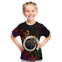 Vanuatu Boar Cowboy Kid T Shirt Tusk Gradient Polynesian Pattern - Polynesian Pride