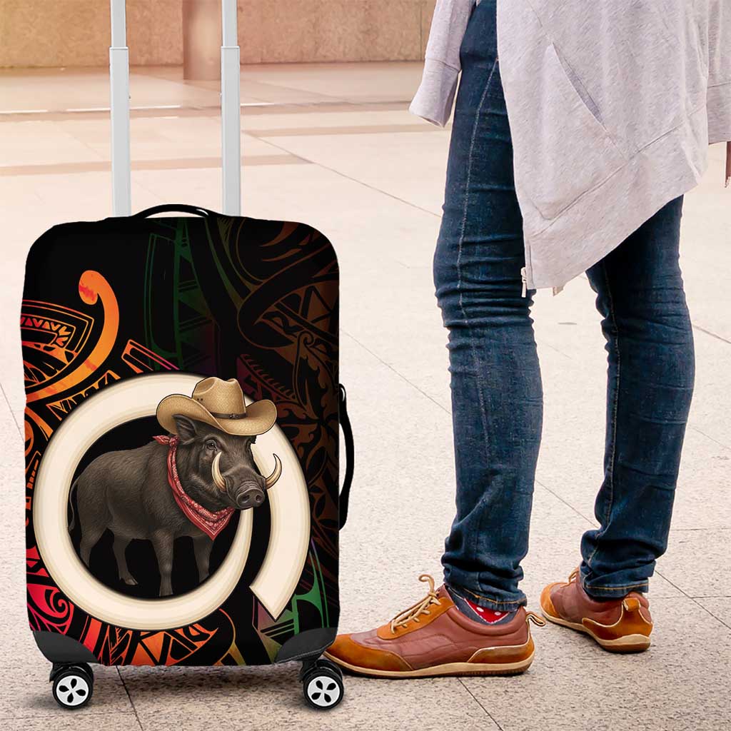 Vanuatu Boar Cowboy Luggage Cover Tusk Gradient Polynesian Pattern - Polynesian Pride