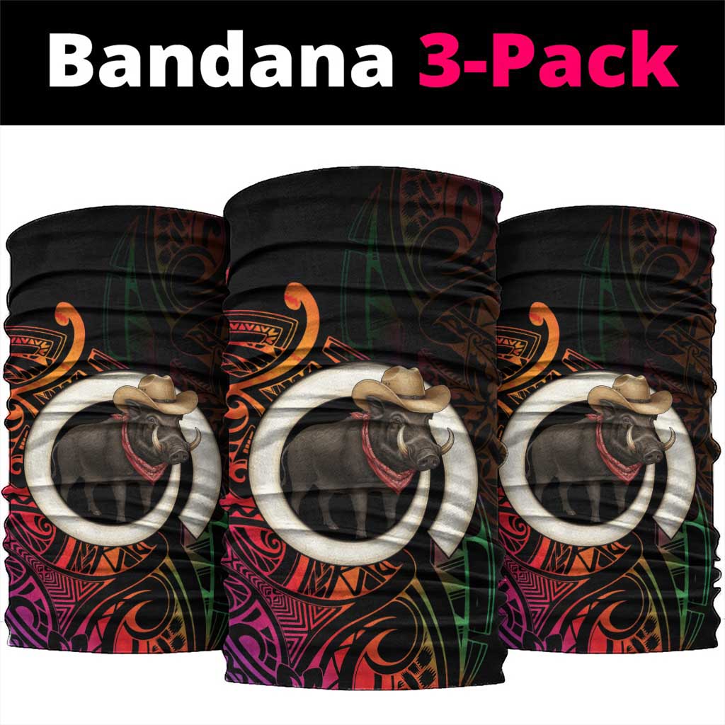 Vanuatu Boar Cowboy Neck Gaiter Tusk Gradient Polynesian Pattern - Polynesian Pride