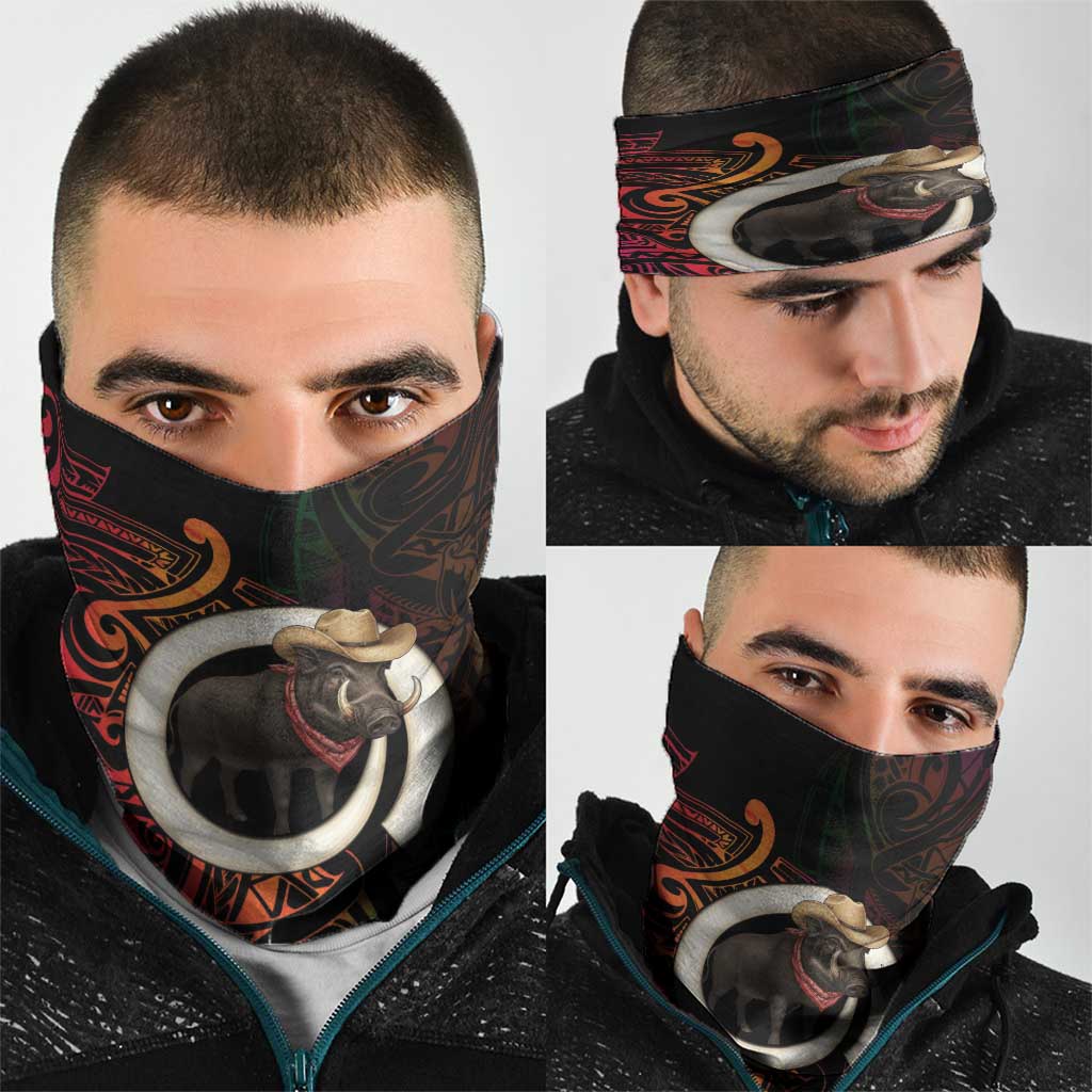 Vanuatu Boar Cowboy Neck Gaiter Tusk Gradient Polynesian Pattern - Polynesian Pride