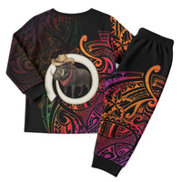 Vanuatu Boar Cowboy Christmas Pajama Set Tusk Gradient Polynesian Pattern - Polynesian Pride