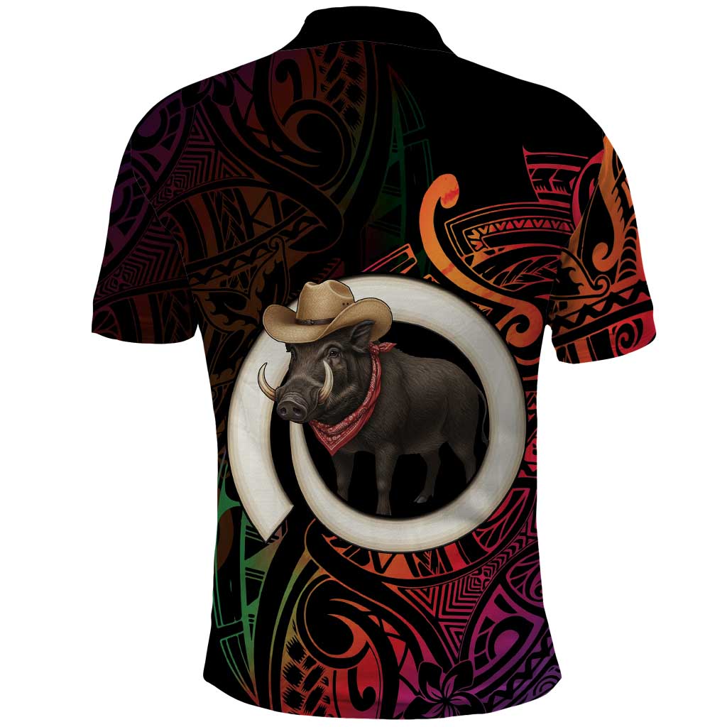Vanuatu Boar Cowboy Polo Shirt Tusk Gradient Polynesian Pattern - Polynesian Pride
