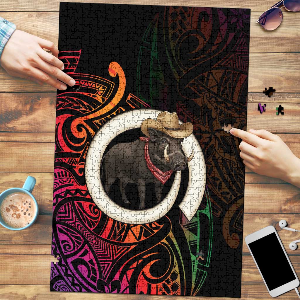 Vanuatu Boar Cowboy Puzzle Tusk Gradient Polynesian Pattern - Polynesian Pride
