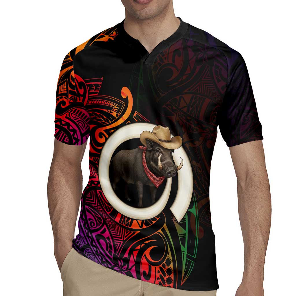 Vanuatu Boar Cowboy Rugby Jersey Tusk Gradient Polynesian Pattern - Polynesian Pride