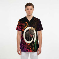 Vanuatu Boar Cowboy Scrub Top Tusk Gradient Polynesian Pattern - Polynesian Pride