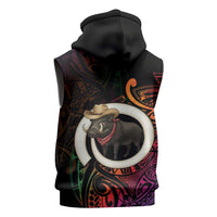 Vanuatu Boar Cowboy Sleeveless Hoodie Tusk Gradient Polynesian Pattern - Polynesian Pride