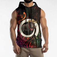 Vanuatu Boar Cowboy Sleeveless Hoodie Tusk Gradient Polynesian Pattern - Polynesian Pride