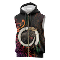 Vanuatu Boar Cowboy Sleeveless Zip Hoodie Tusk Gradient Polynesian Pattern - Polynesian Pride