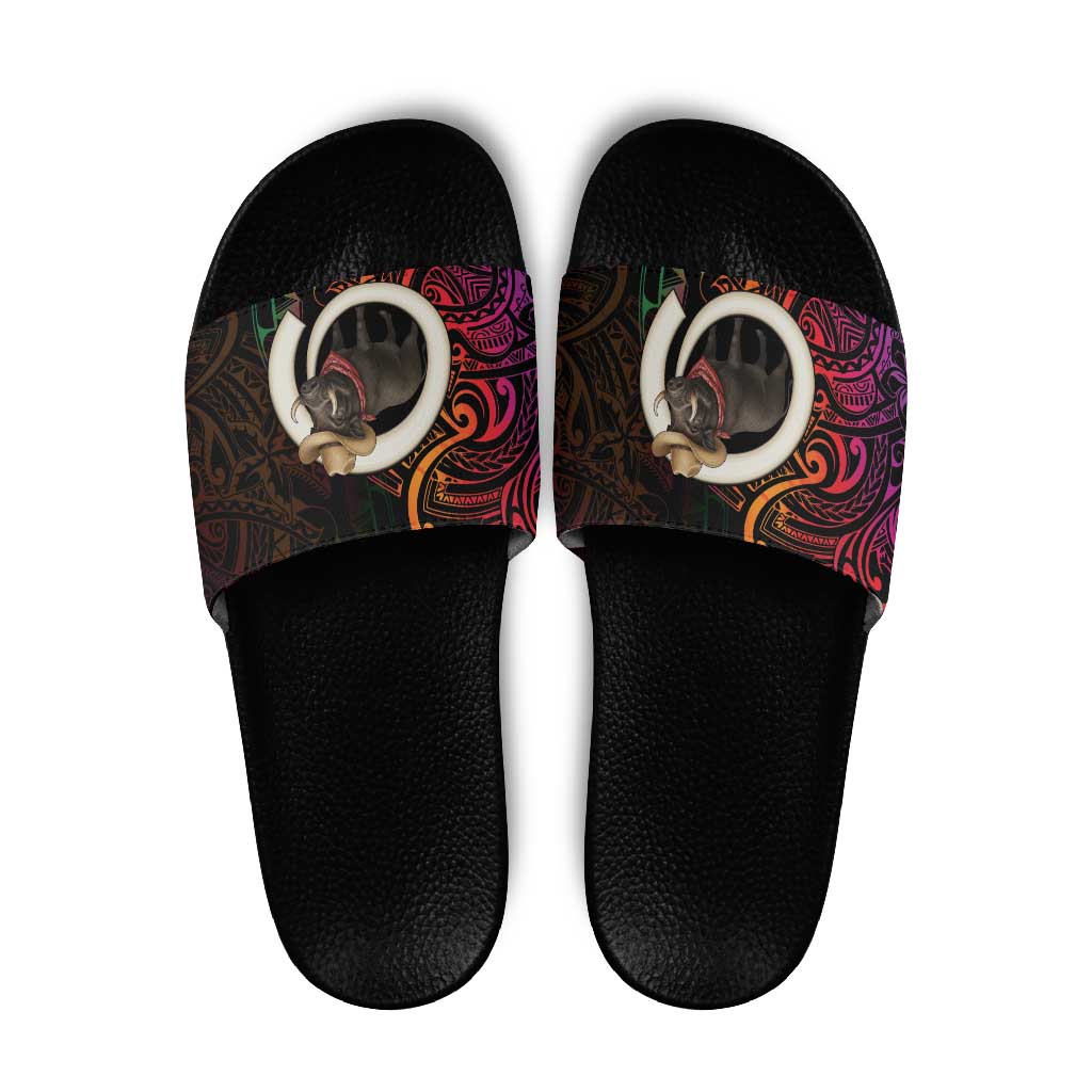 Vanuatu Boar Cowboy Slide Sandals Tusk Gradient Polynesian Pattern - Polynesian Pride
