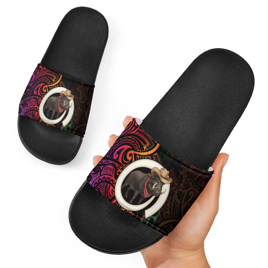 Vanuatu Boar Cowboy Slide Sandals Tusk Gradient Polynesian Pattern - Polynesian Pride
