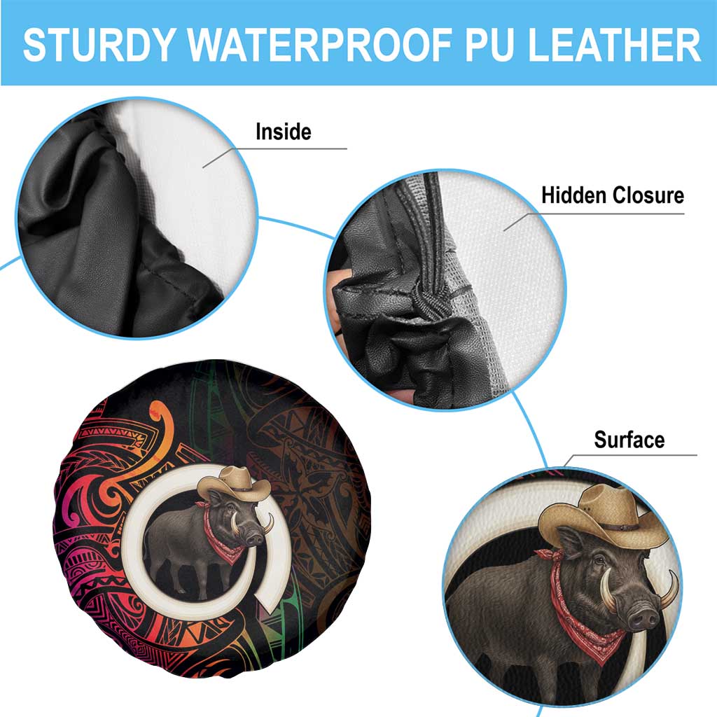 Vanuatu Boar Cowboy Spare Tire Cover Tusk Gradient Polynesian Pattern - Polynesian Pride