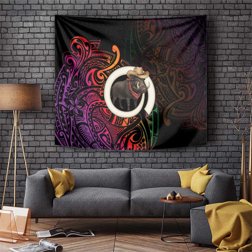 Vanuatu Boar Cowboy Tapestry Tusk Gradient Polynesian Pattern - Polynesian Pride