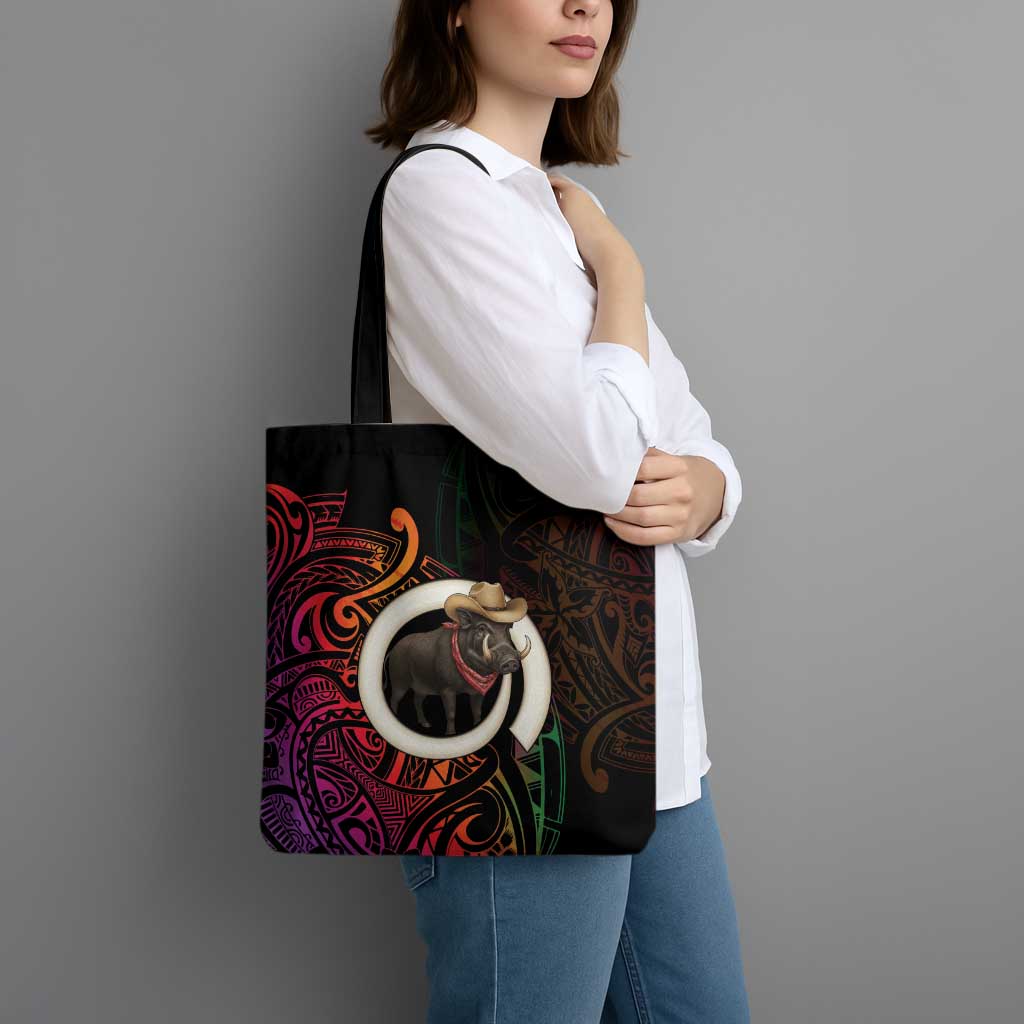 Vanuatu Boar Cowboy Tote Bag Tusk Gradient Polynesian Pattern - Polynesian Pride