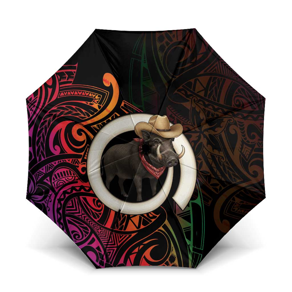 Vanuatu Boar Cowboy Umbrella Tusk Gradient Polynesian Pattern - Polynesian Pride