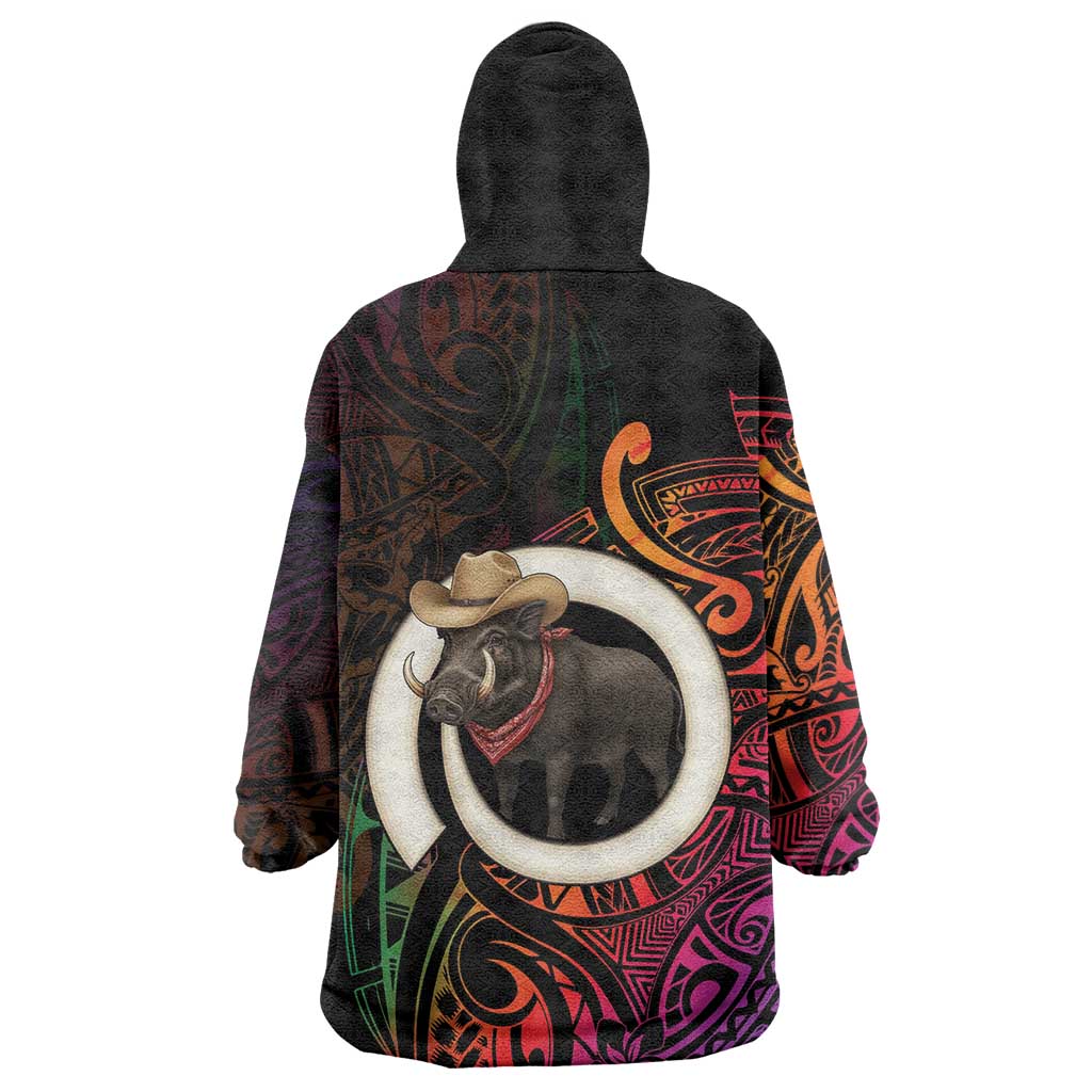 Vanuatu Boar Cowboy Wearable Blanket Hoodie Tusk Gradient Polynesian Pattern - Polynesian Pride