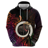 Vanuatu Boar Cowboy Zip Hoodie Tusk Gradient Polynesian Pattern - Polynesian Pride
