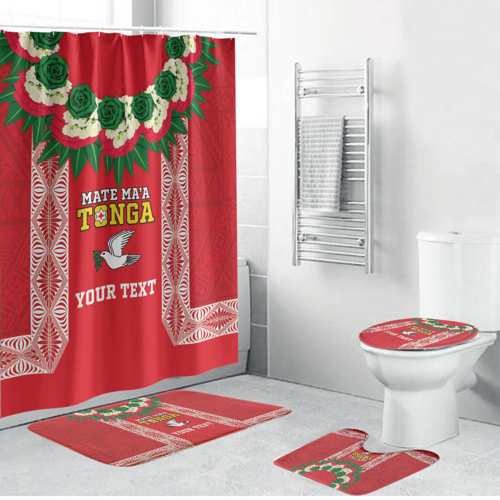 Mate Ma'a Tonga Rugby Custom Bathroom Set Tongan Kahoa Lei Ngatu Pattern Red