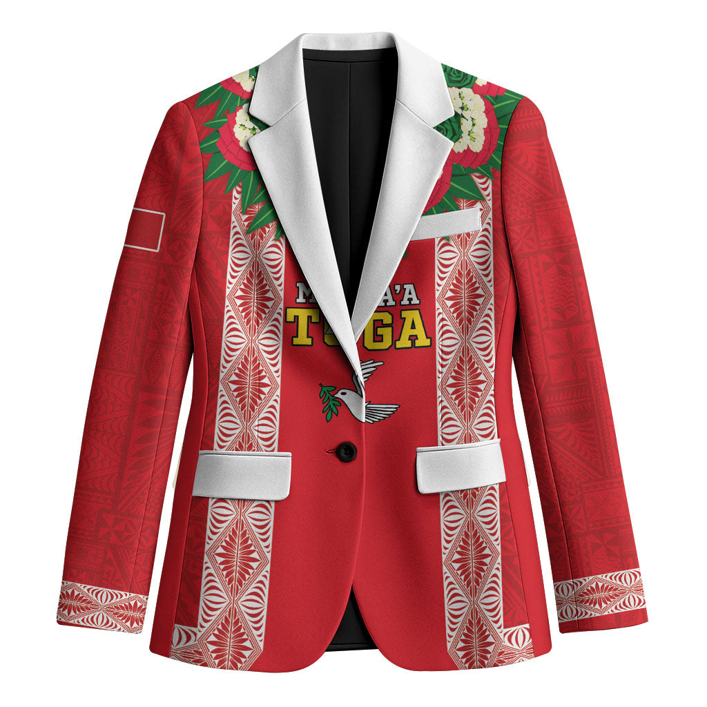 Mate Ma'a Tonga Rugby Custom Blazer Tongan Kahoa Lei Ngatu Pattern Red