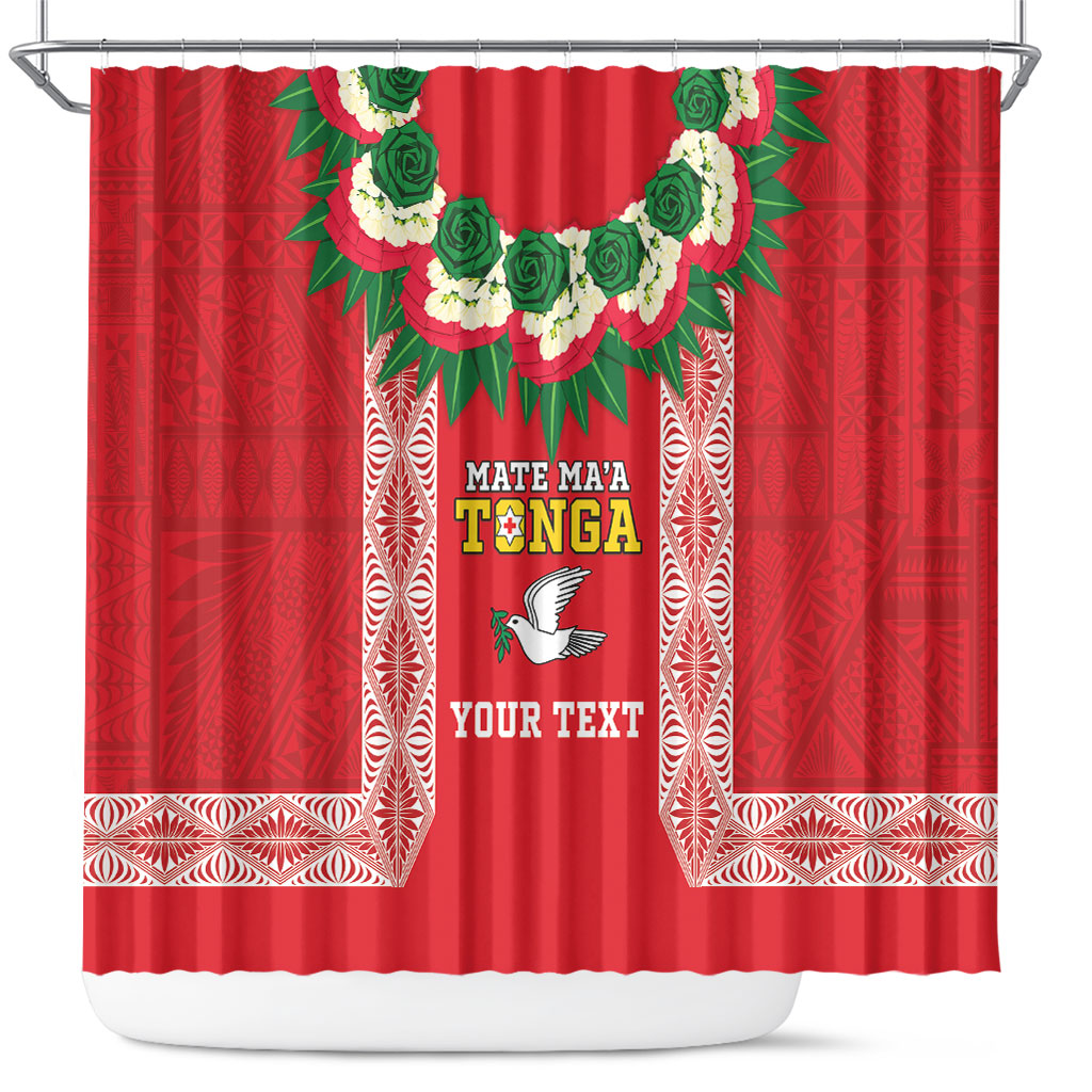 Mate Ma'a Tonga Rugby Custom Shower Curtain Tongan Kahoa Lei Ngatu Pattern Red LT14 Red - Polynesian Pride