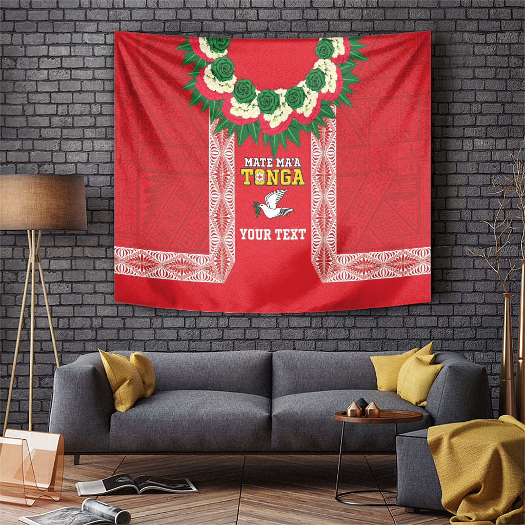 Mate Ma'a Tonga Rugby Custom Tapestry Tongan Kahoa Lei Ngatu Pattern Red