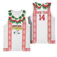 Mate Ma'a Tonga Rugby Custom Basketball Jersey Tongan Kahoa Lei Ngatu Pattern White LT14 - Polynesian Pride