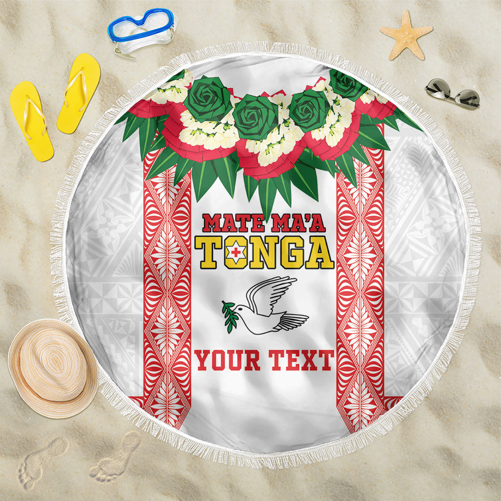 Mate Ma'a Tonga Rugby Custom Beach Blanket Tongan Kahoa Lei Ngatu Pattern White