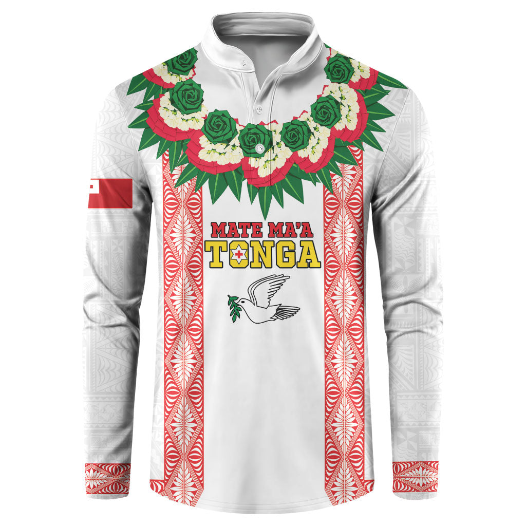 Mate Ma'a Tonga Rugby Custom Button Sweatshirt Tongan Kahoa Lei Ngatu Pattern White